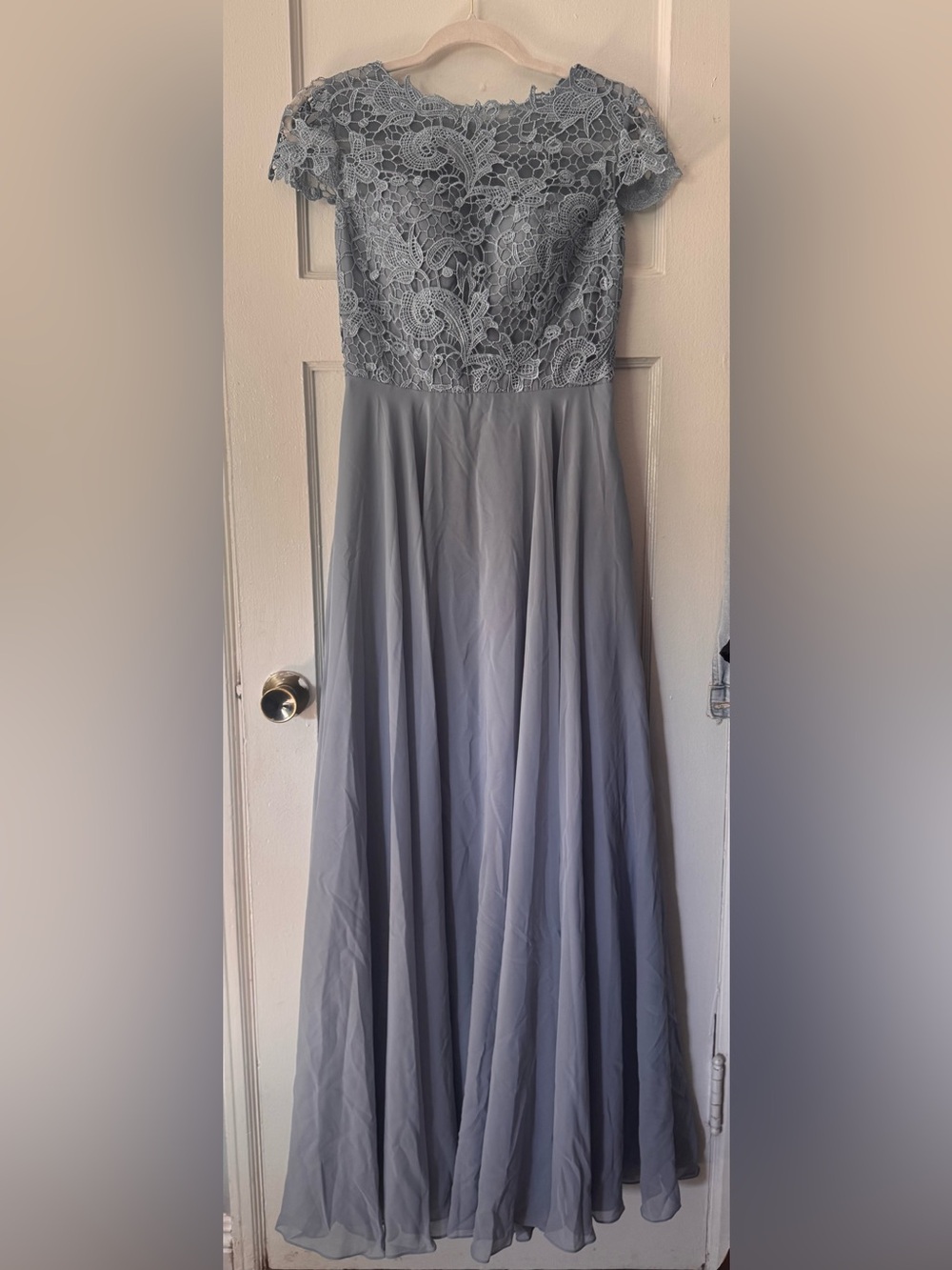 JJs House Dusty Blue Lace-Top Maxi Skirt
